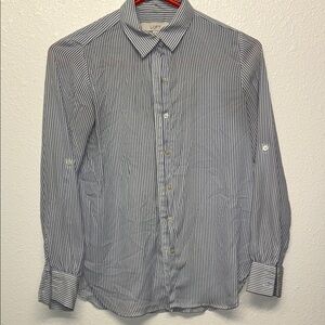LOFT Women's Blue Striped Button Down Shirt